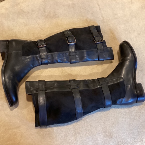 COLE HAAN x Nike Air Avalon Black Suede/Leather Buckle Riding Boots, Size US 8B - Picture 1 of 9